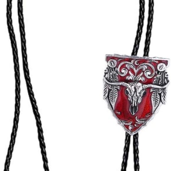 Cowboy Tie Necktie for Men Red Longhorn Bull - Picture 3 of 4